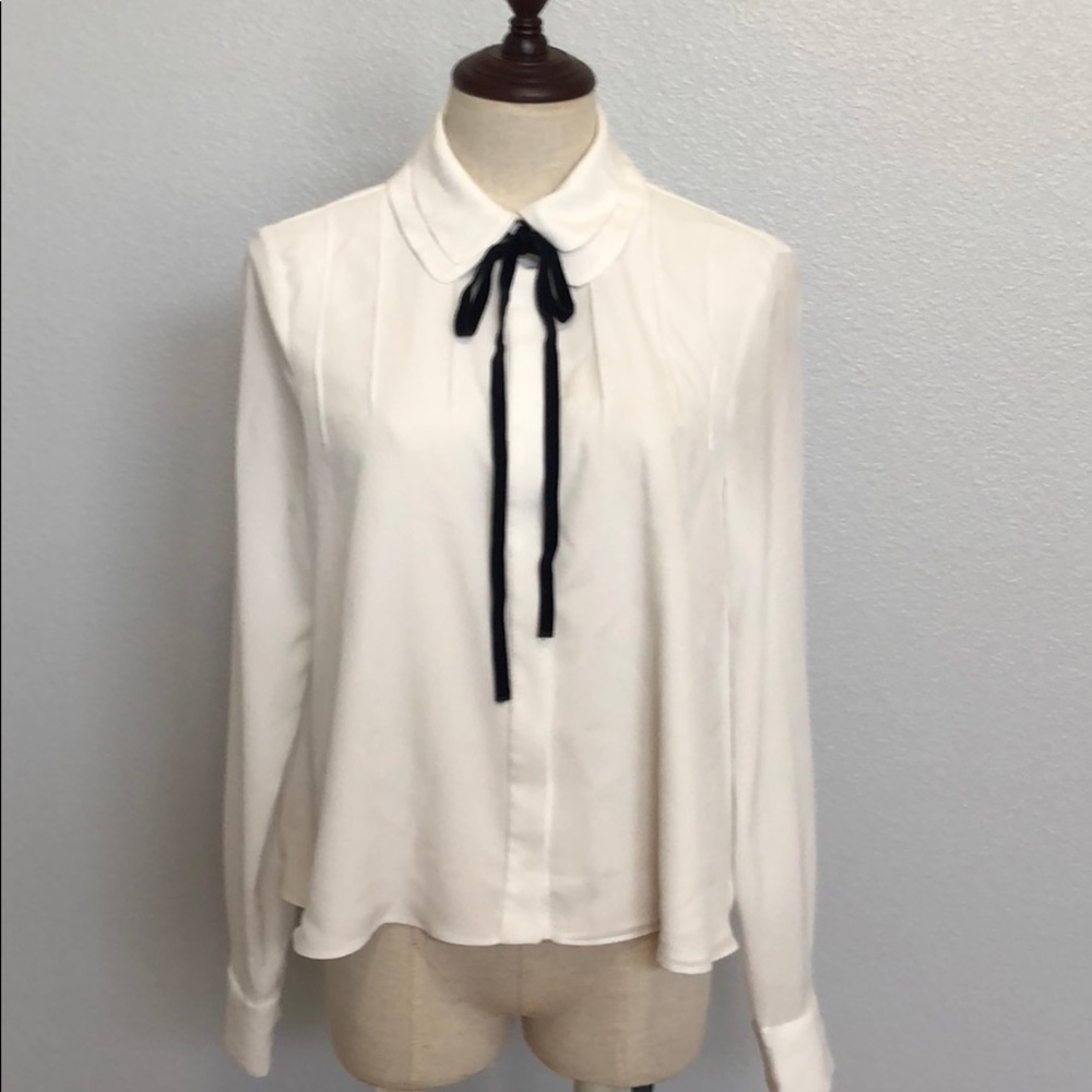 ZARA VELVET BOWTIE PLEATED BLOUSE